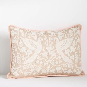 NEW Anthropologie Kenia Embroidered Floral Indoor/Outdoor Pillow, Neutral, 14x20